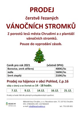 Prodej vánočních stromků 2021 od 14 do 18 h!